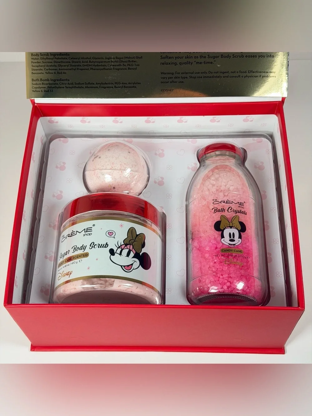 The Creme Shop Disney Minnie Mouse Candy Cane Sweetheart Spa Gift Set 3 Pc Box